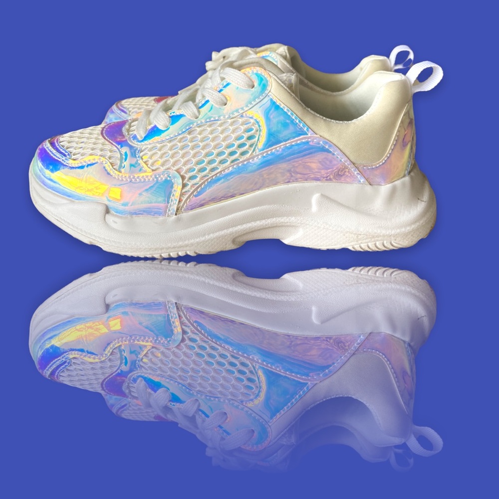 Holographic White Platform Sneakers - Size 8.5